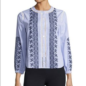 Veronica Beard Claire Embroidered Blouse 8